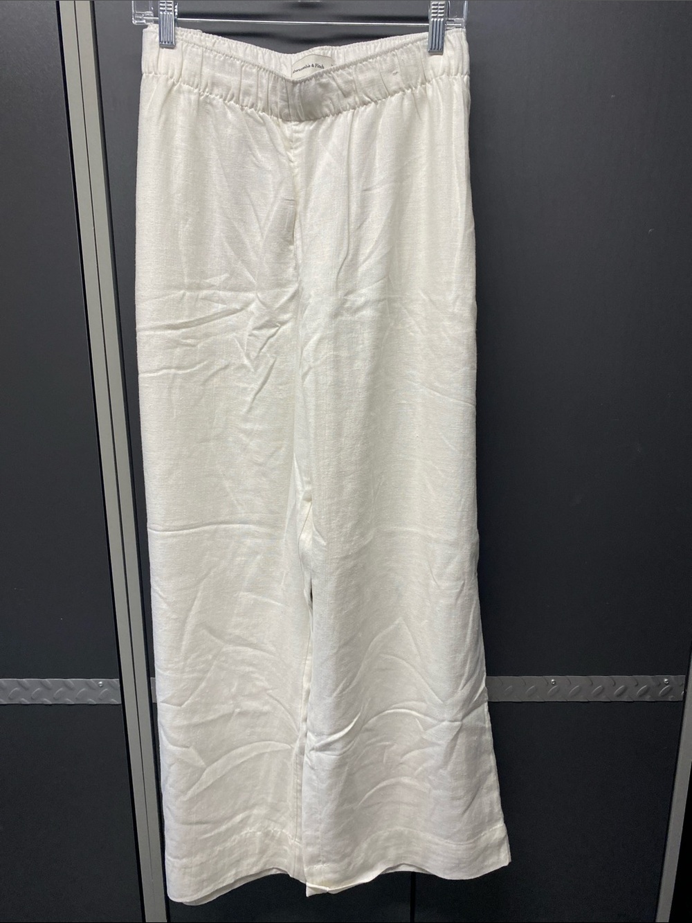 Abercrombie & Fitch Cream Elastic-Waist Wide-Leg Lined Linen Pants